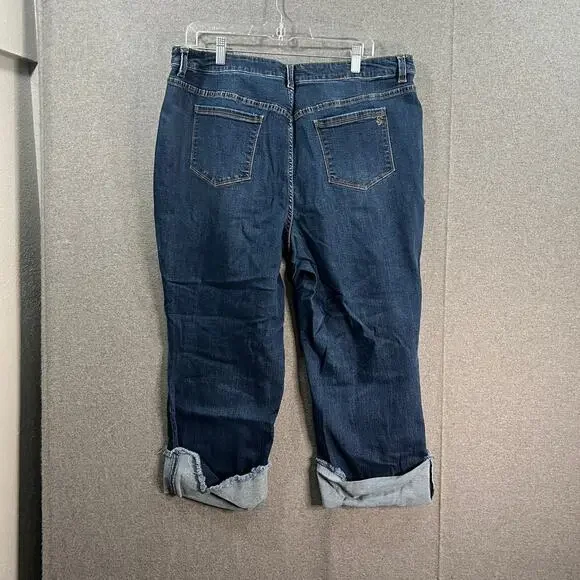 Susan Graver Stretch Denim Girlfriend Jean with Cuff Deep Indigo, Plus Petite 18 - Picture 2 of 10